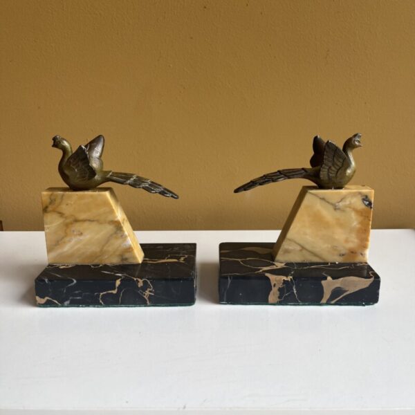 Boekensteunen Art-Deco marmer messing vogels